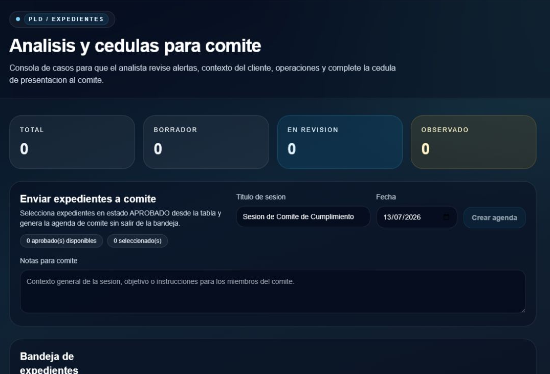 Expedientes PLD y alertas en Vigilex.ai