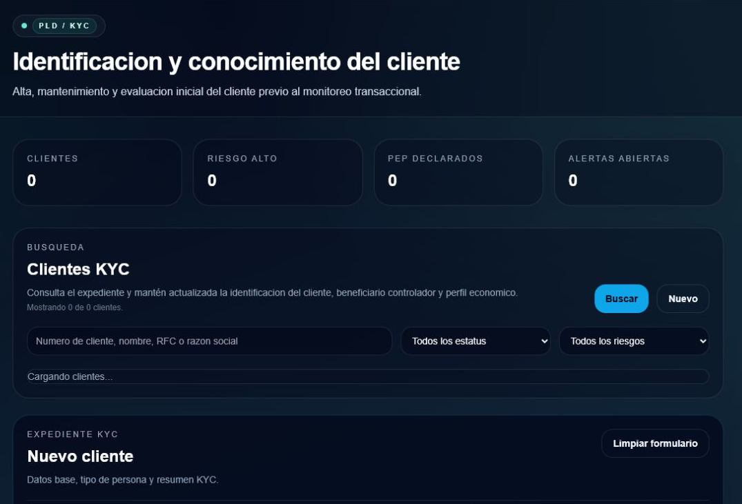 Pantalla KYC de clientes en Vigilex.ai